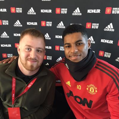 Zane Pilkington pictured with a Manchester United player